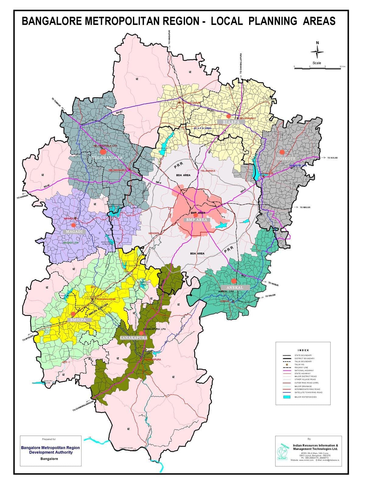 Bangalore peta dengan kawasan