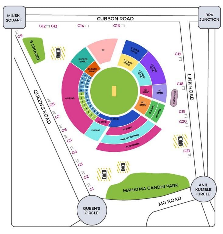 Bangalore kriket stadium peta